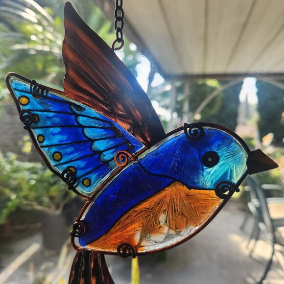 Colorful Glass Suncatcher Bluebird Window Hanging - Picture 1 of 5